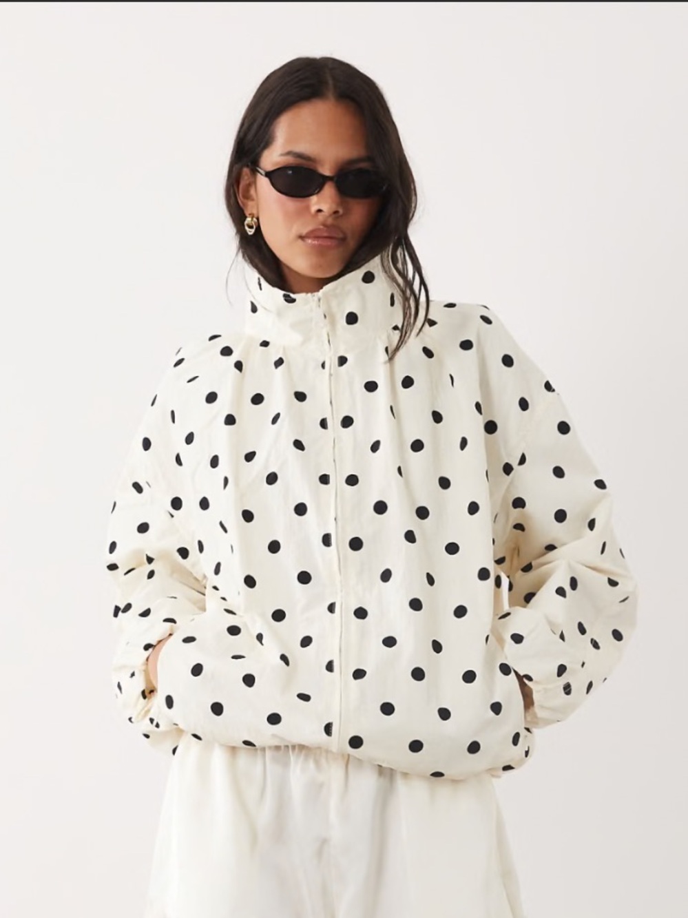 CURRENT/ELLIOTT polka dot funnel neck jacket in white